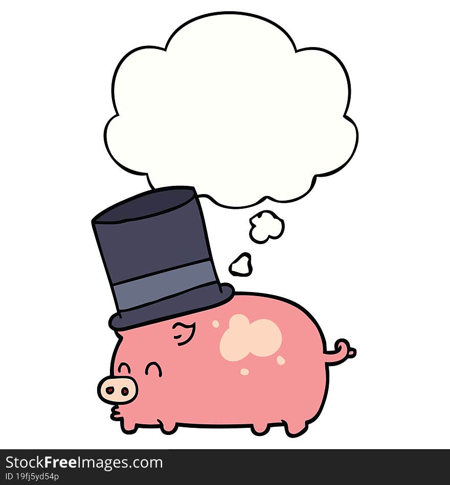 cartoon pig wearing top hat and thought bubble