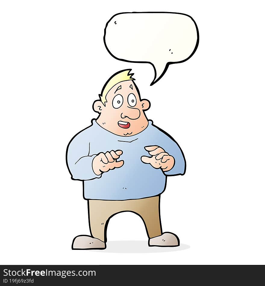 Cartoon Excited Overweight Man With Speech Bubble