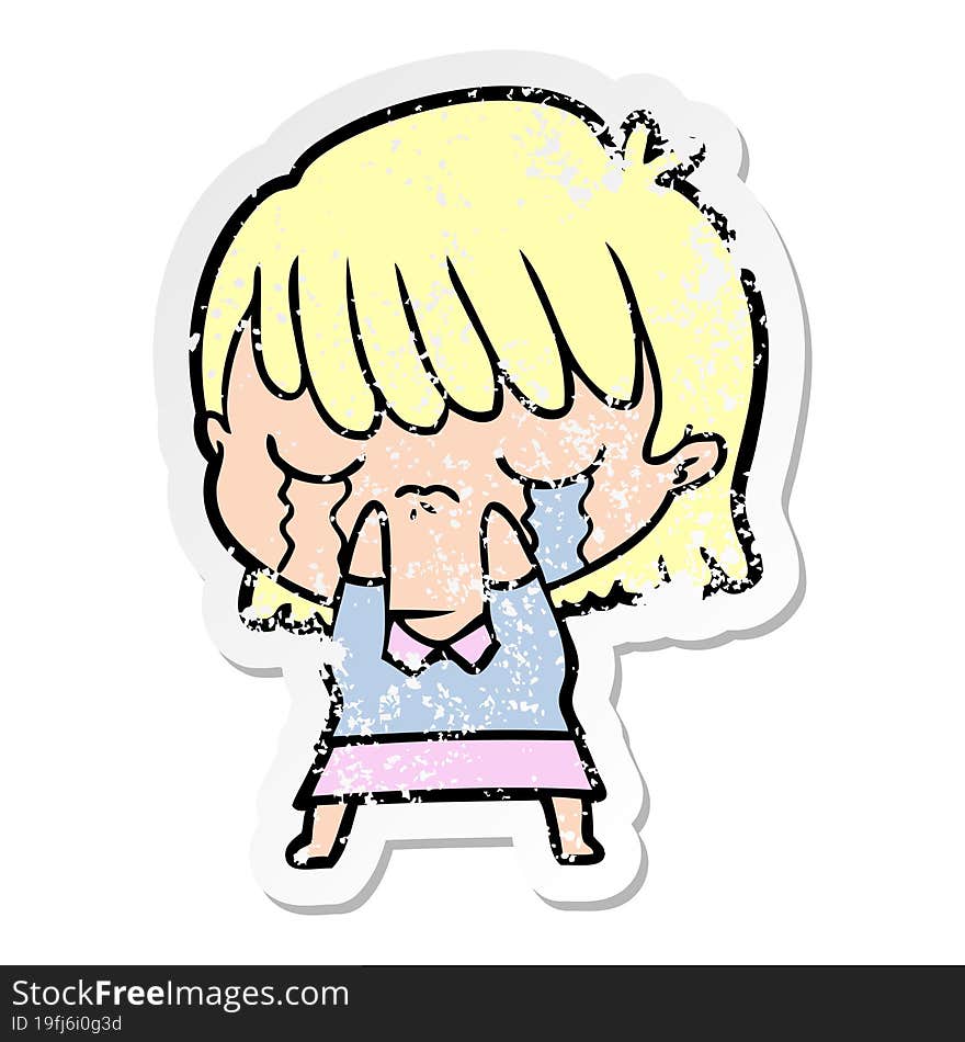 Distressed Sticker Of A Cartoon Woman Crying