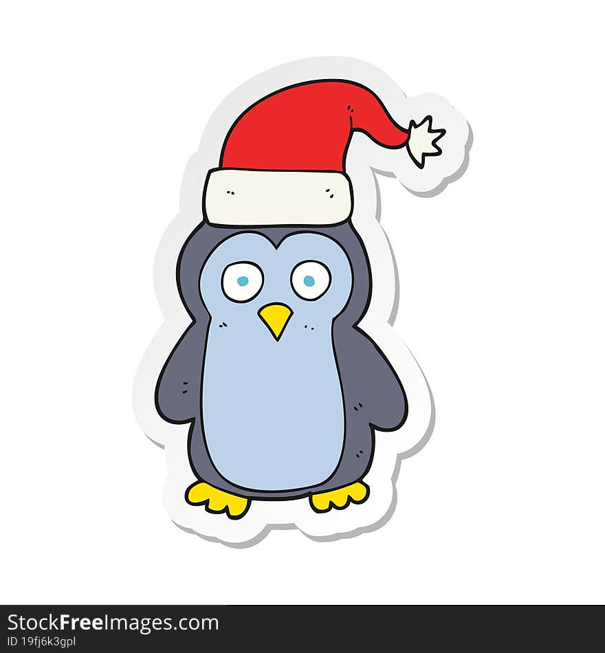 sticker of a cartoon christmas penguin