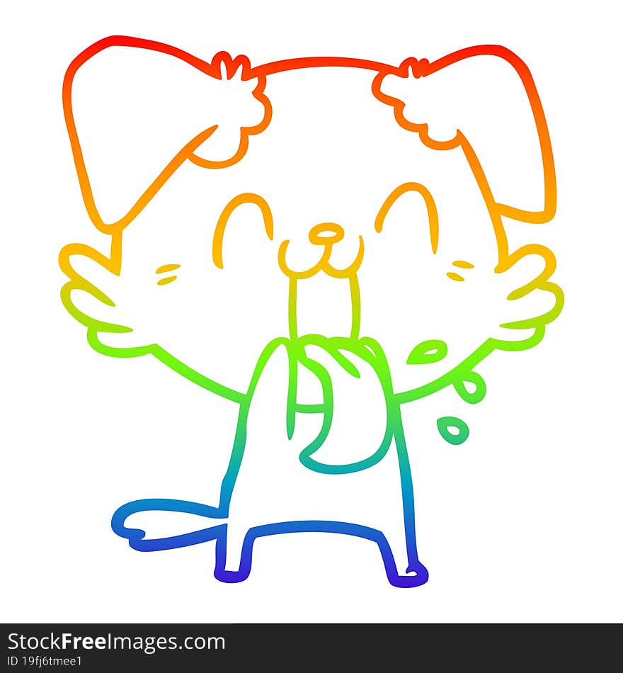 rainbow gradient line drawing of a cartoon panting dog