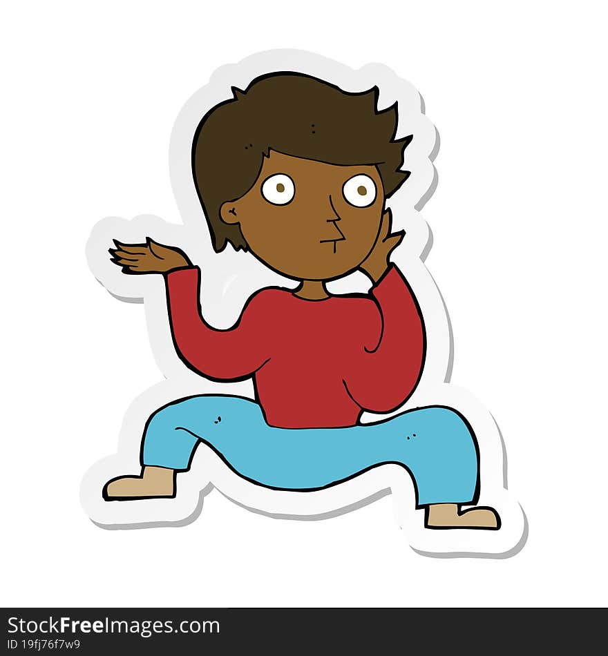 Sticker Of A Cartoon Boy Doing Crazy Dance