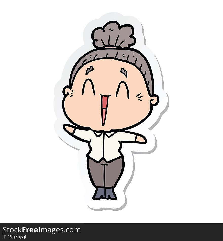 Sticker Of A Cartoon Happy Old Lady