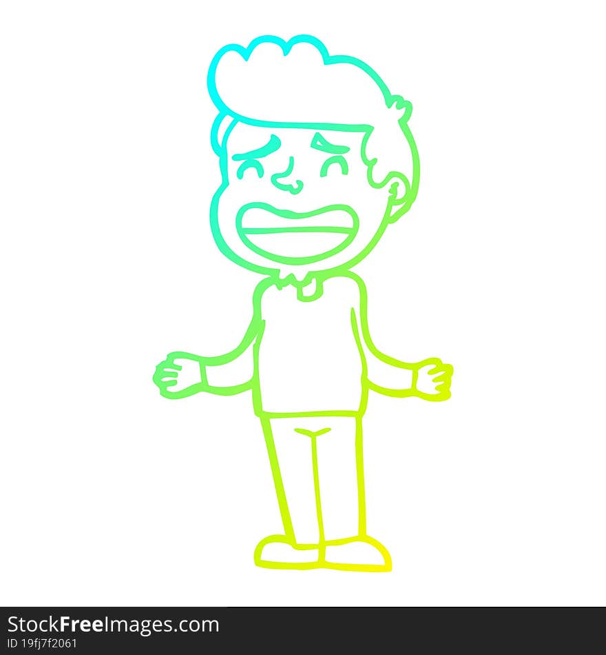 Cold Gradient Line Drawing Cartoon Boy Shrugging