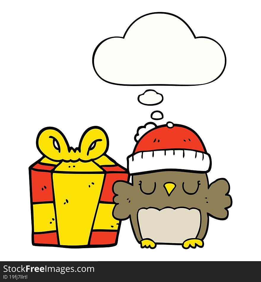 Cute Christmas Owl And Thought Bubble