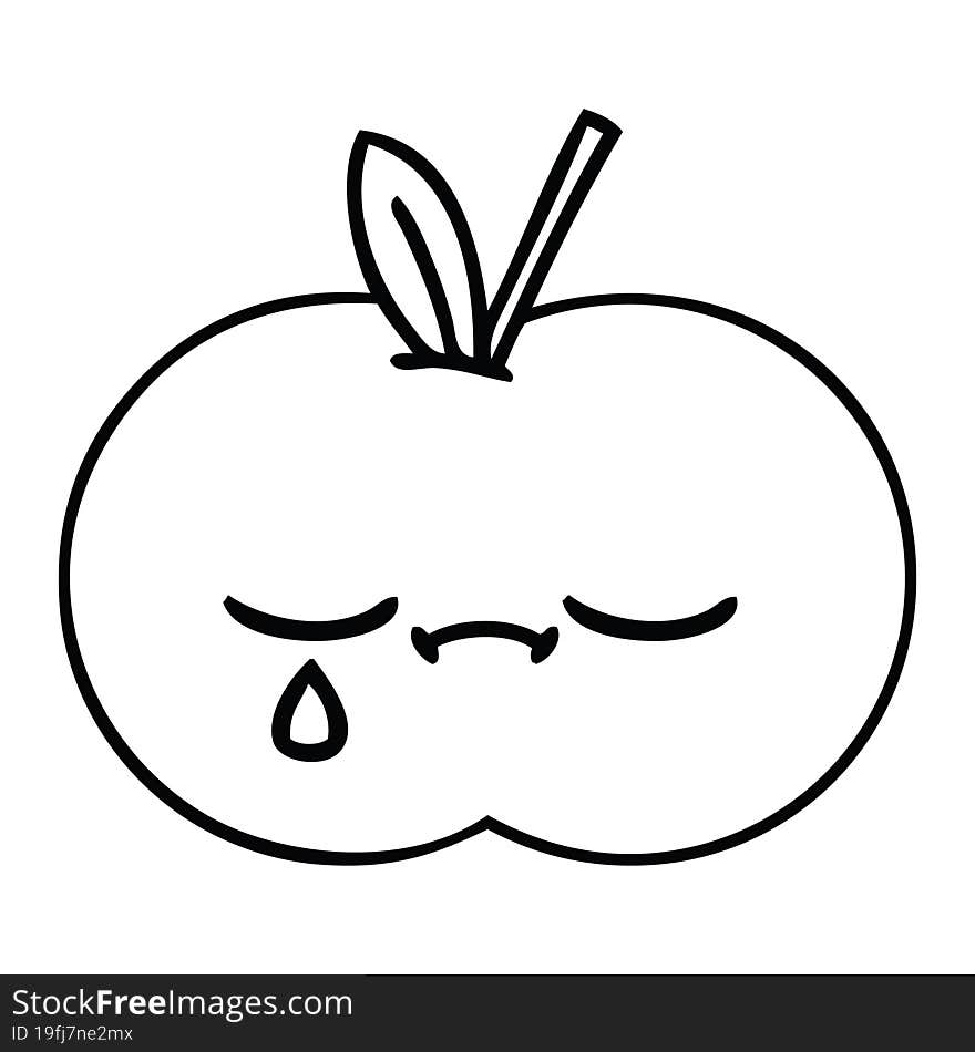 line drawing cartoon of a red apple