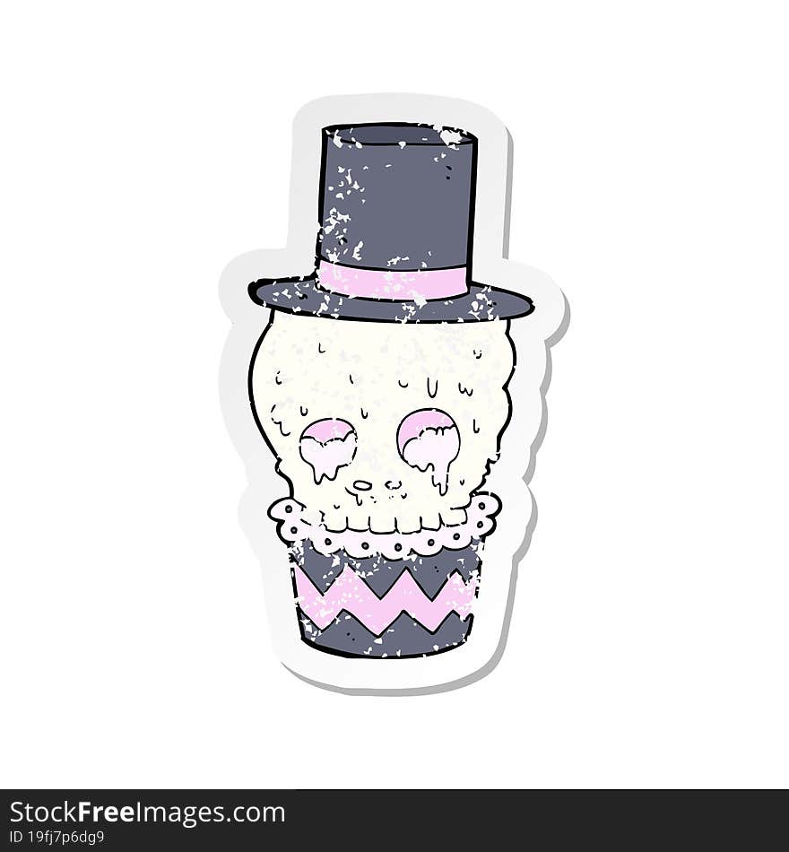 retro distressed sticker of a spooky cupcake cartoon