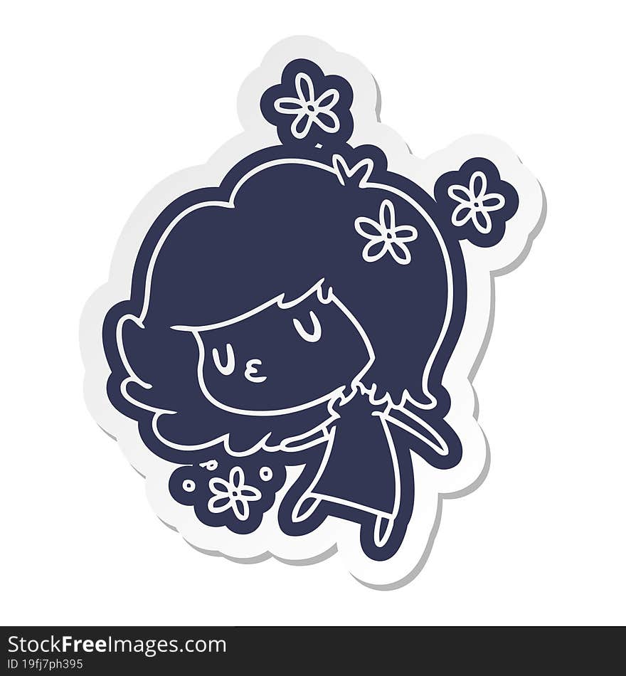 cartoon sticker of a cute kawaii girl