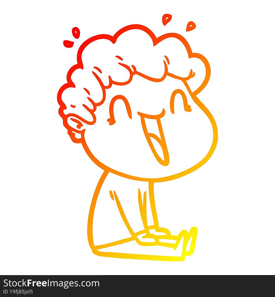 warm gradient line drawing cartoon happy man laughing