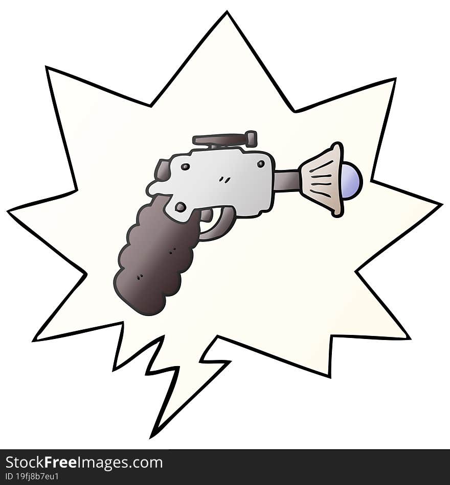 cartoon ray gun and speech bubble in smooth gradient style