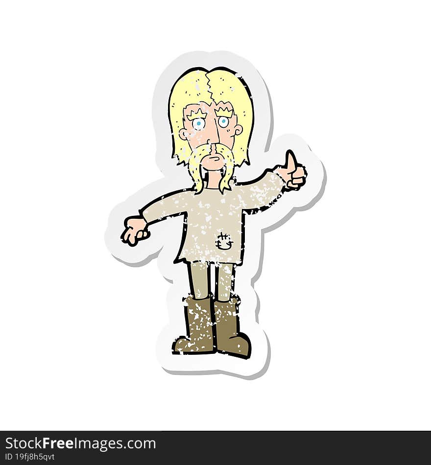 retro distressed sticker of a cartoon hippie man giving thumbs up symbol