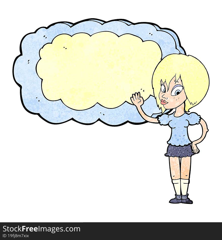 cartoon woman with cloud text space