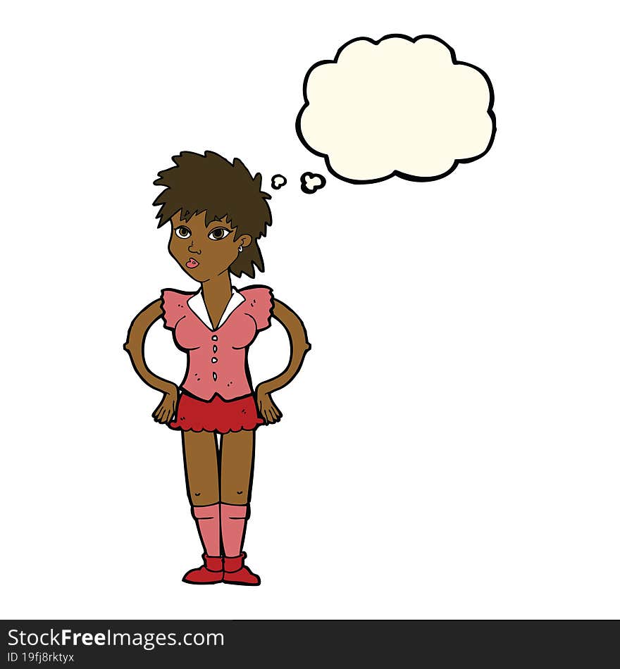 Cartoon Woman With Hands On Hips With Thought Bubble