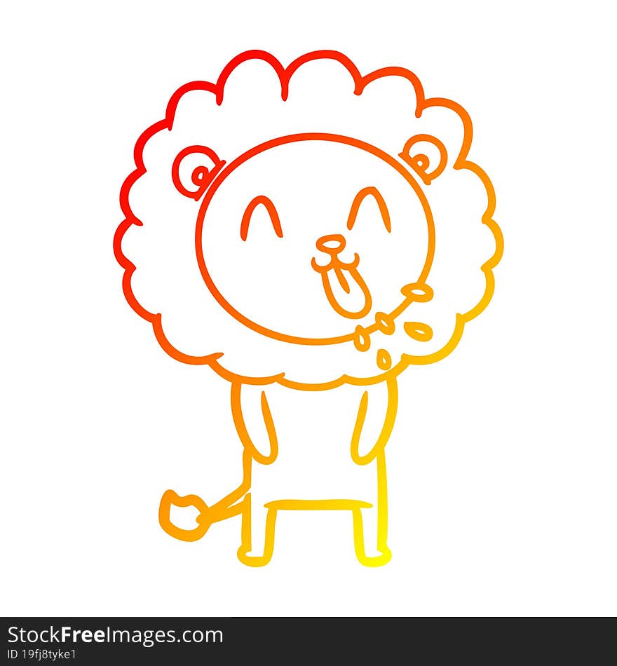 warm gradient line drawing of a happy cartoon lion