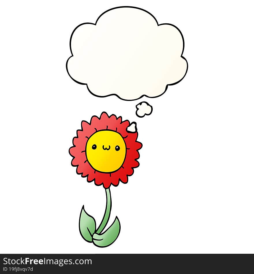 cartoon flower and thought bubble in smooth gradient style