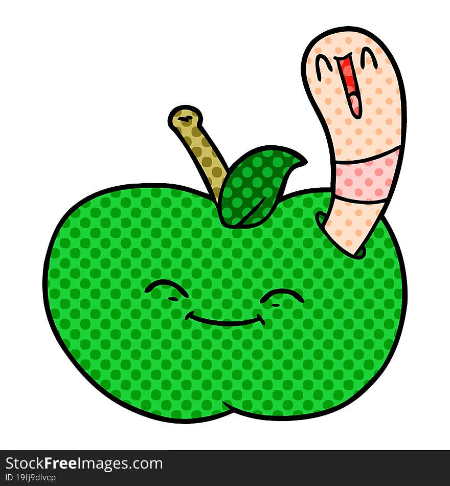 cartoon happy worm in an apple. cartoon happy worm in an apple