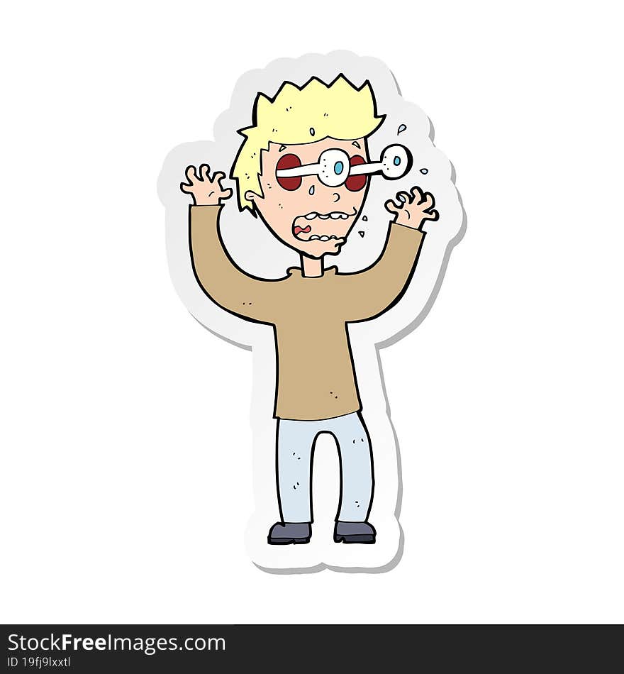 sticker of a cartoon terrified man