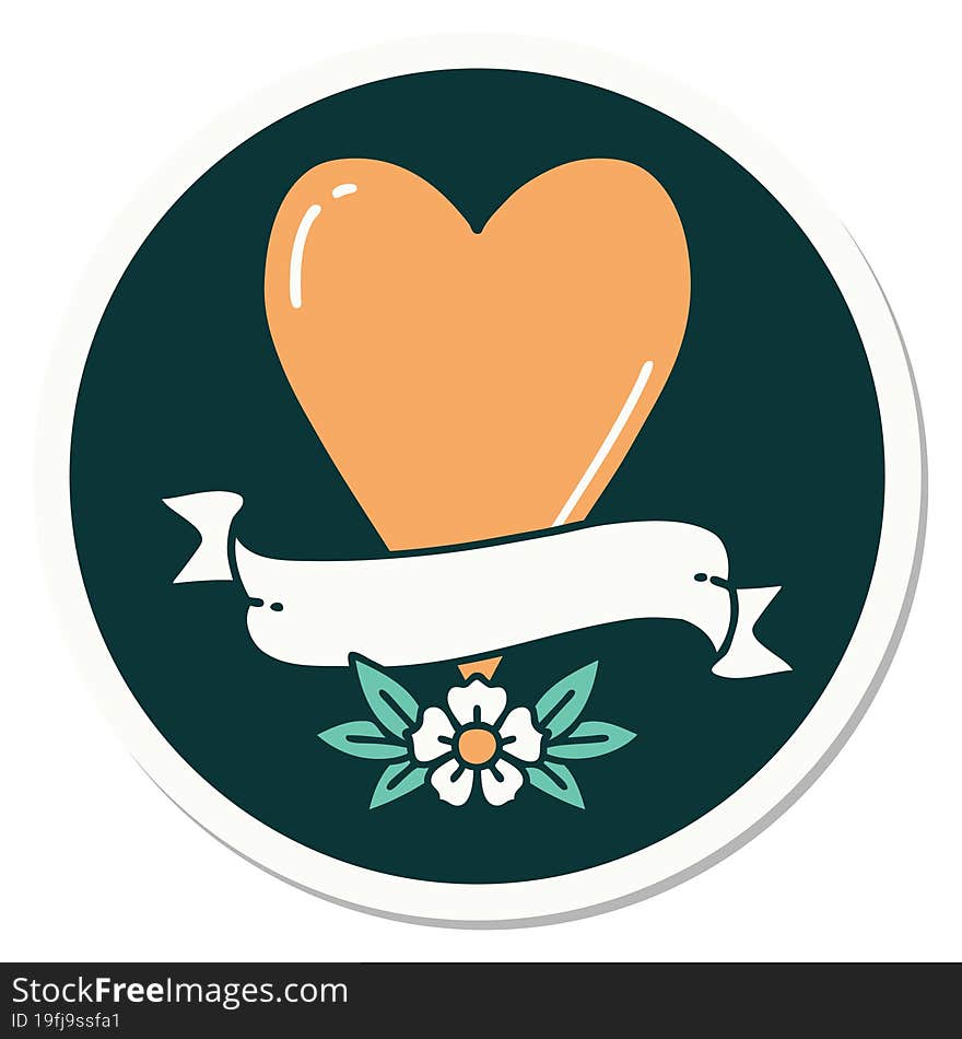 sticker of tattoo in traditional style of a heart and banner. sticker of tattoo in traditional style of a heart and banner