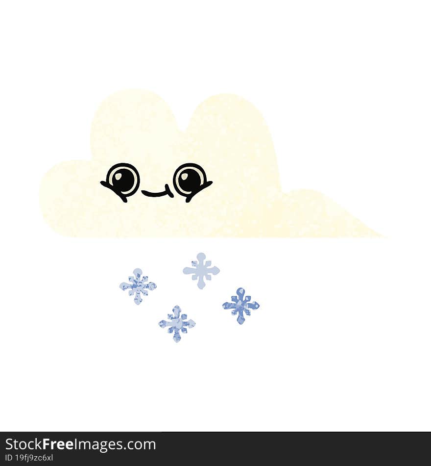 Retro Illustration Style Cartoon Snow Cloud