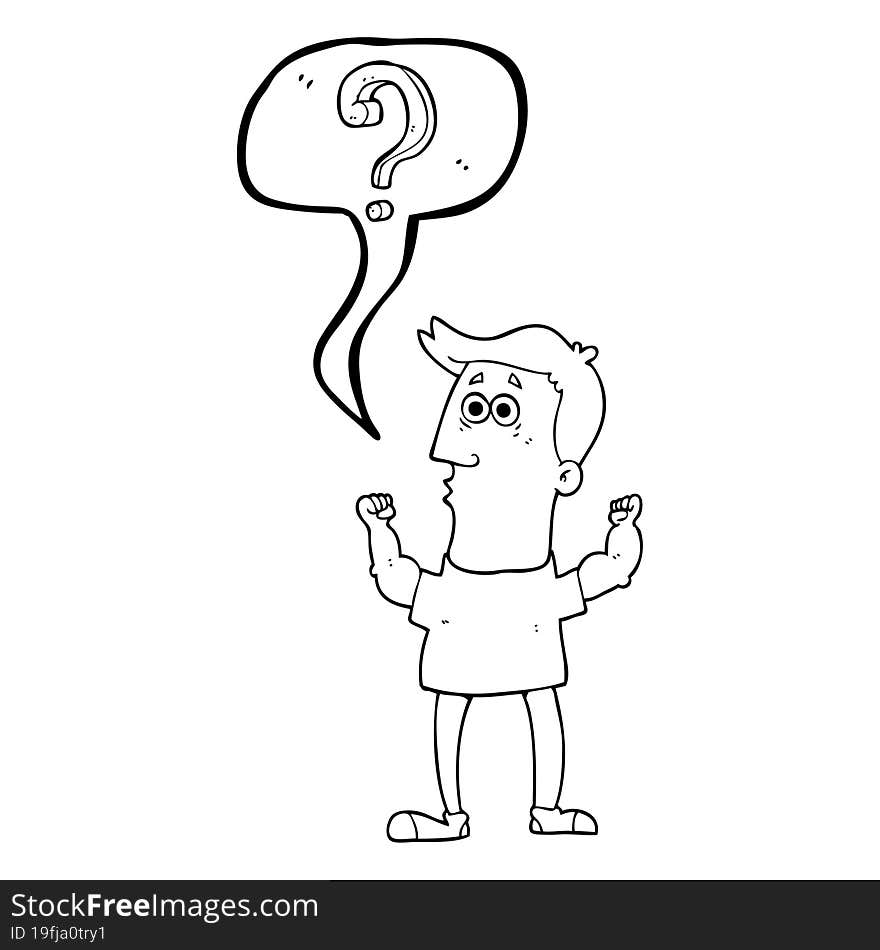 freehand drawn speech bubble cartoon man with question