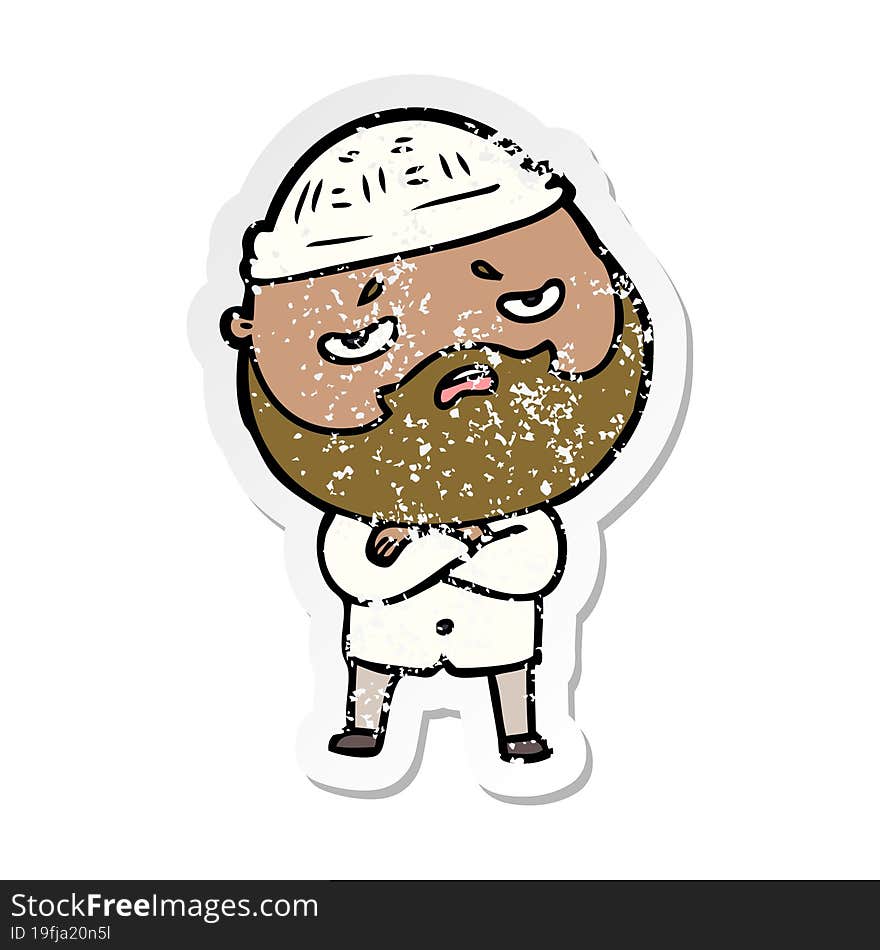 distressed sticker of a cartoon worried man with beard