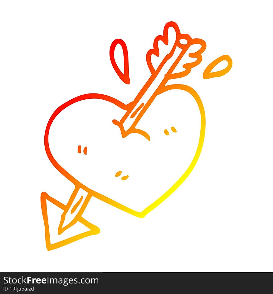 warm gradient line drawing of a cartoon heart shot through with arrow