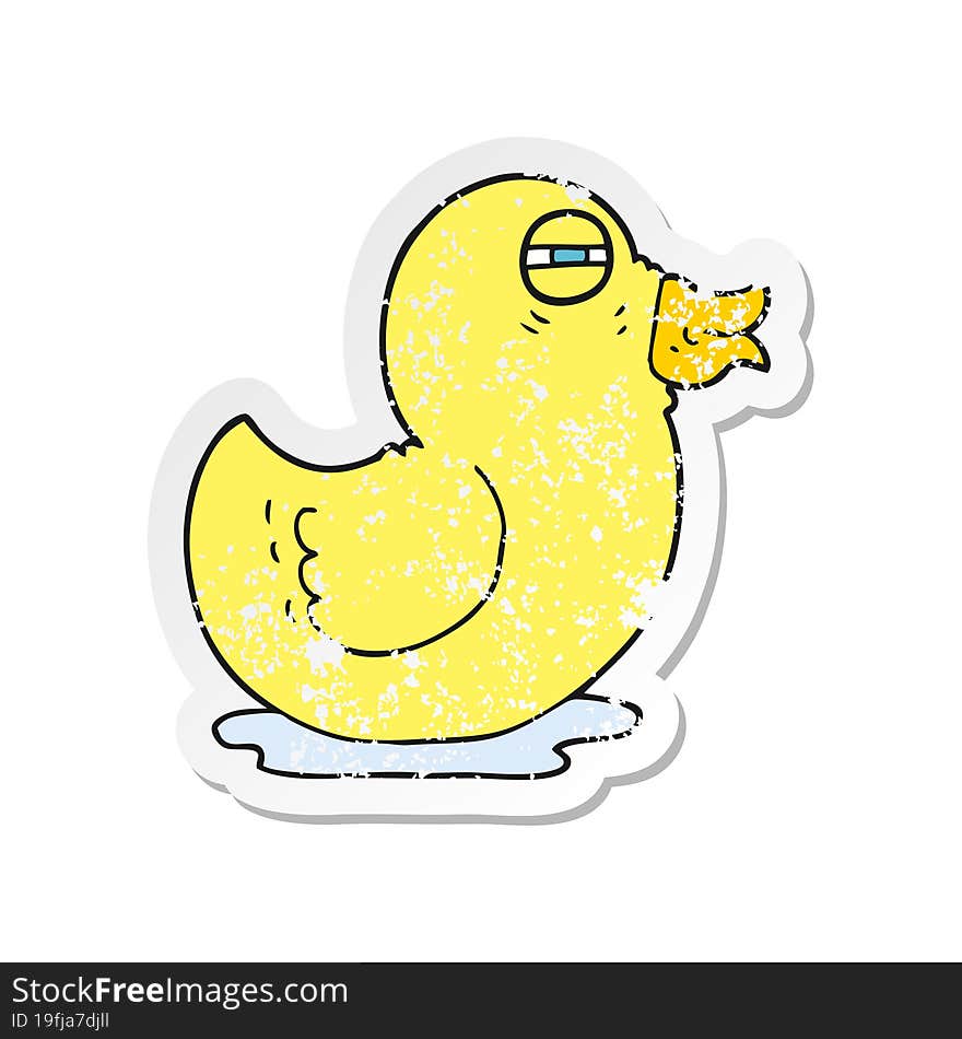 Retro Distressed Sticker Of A Cartoon Rubber Duck