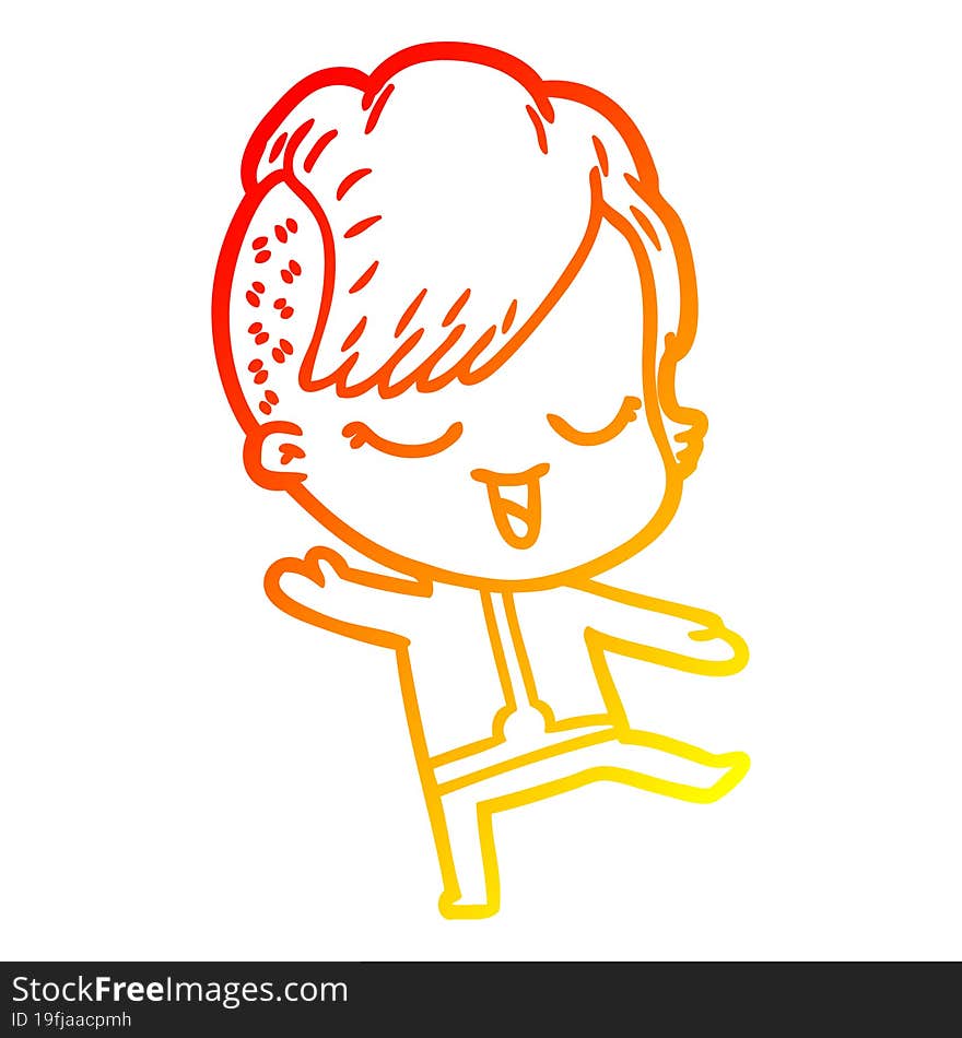 Warm Gradient Line Drawing Happy Cartoon Girl