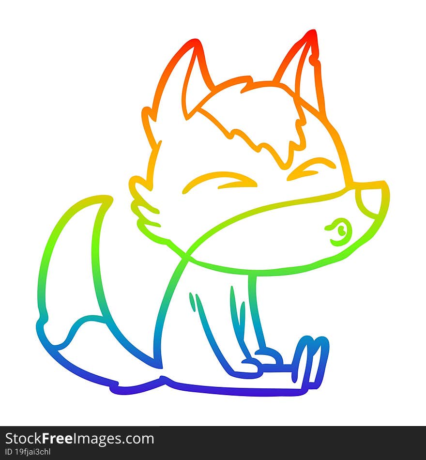 Rainbow Gradient Line Drawing Cartoon Wolf Whistling