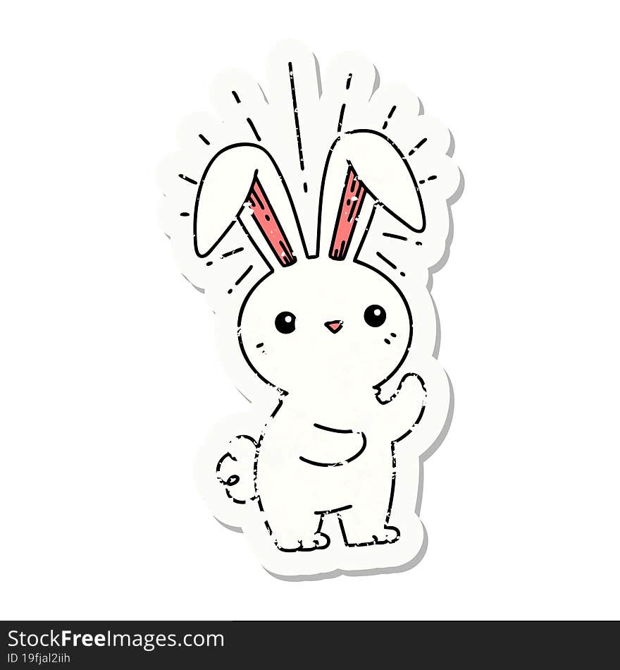 grunge sticker of tattoo style cute bunny