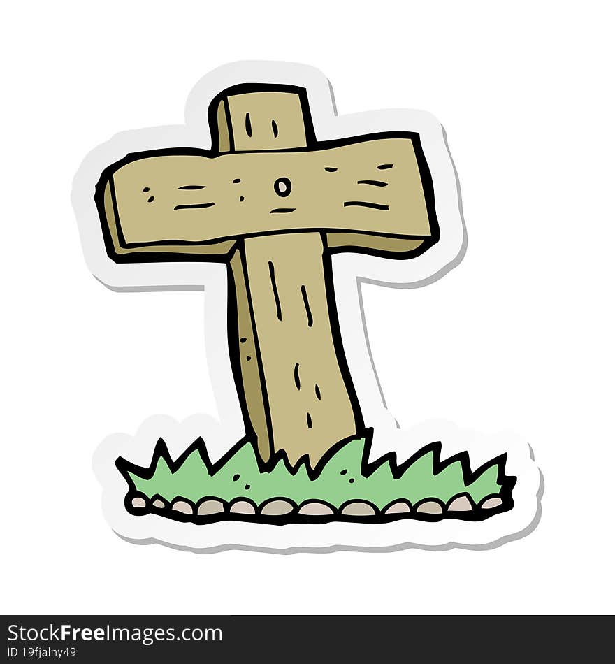 sticker of a cartoon wooden cross grave