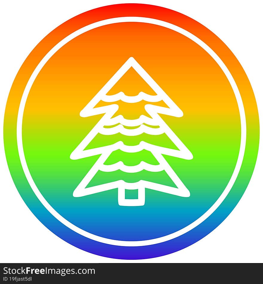 snowy tree circular in rainbow spectrum