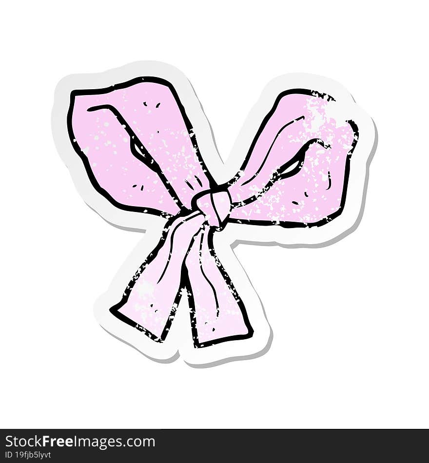 Retro Distressed Sticker Of A Cartoon Pink Bow