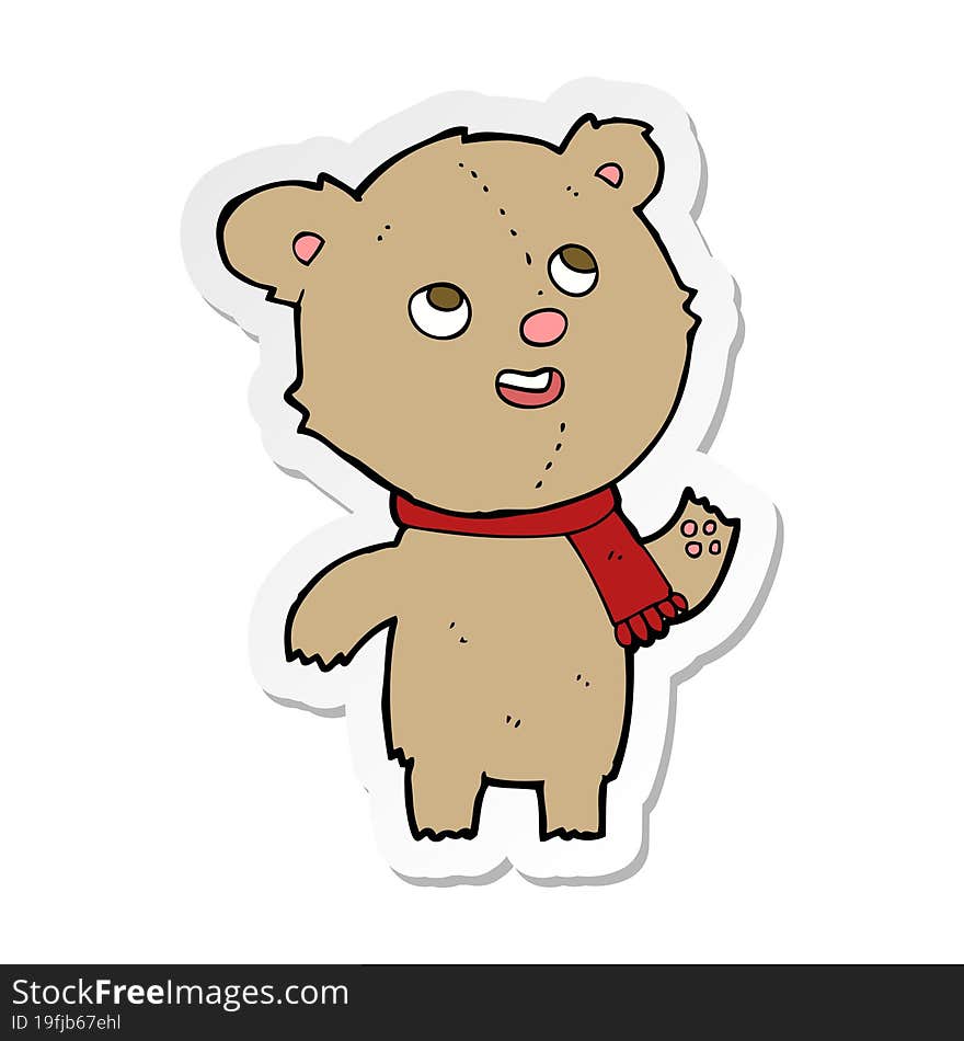 Sticker Of A Cartoon Teddy Bear Wearing Scarf