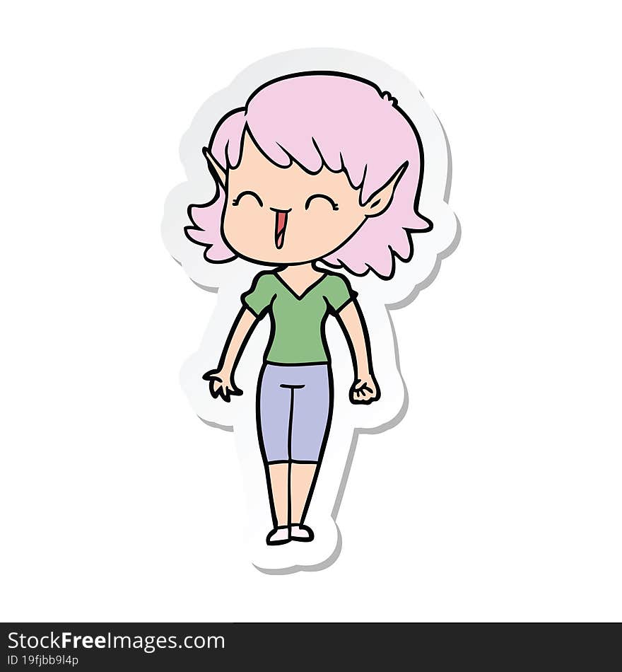 Sticker Of A Cartoon Elf Girl