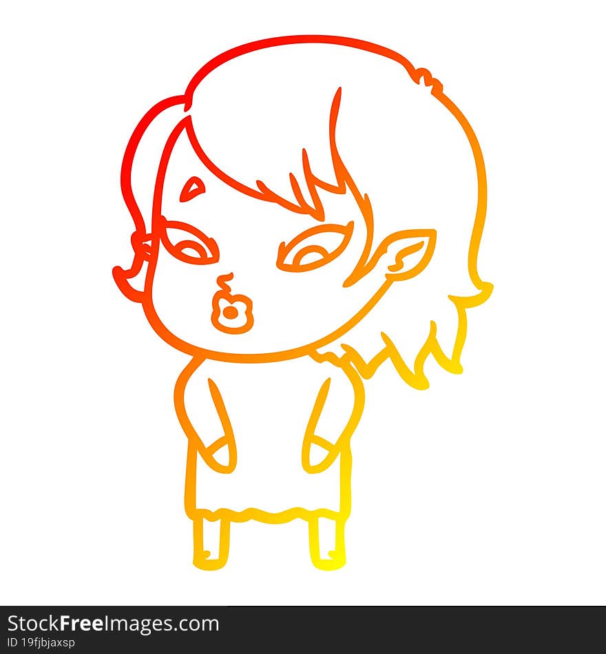 warm gradient line drawing cute cartoon vampire girl