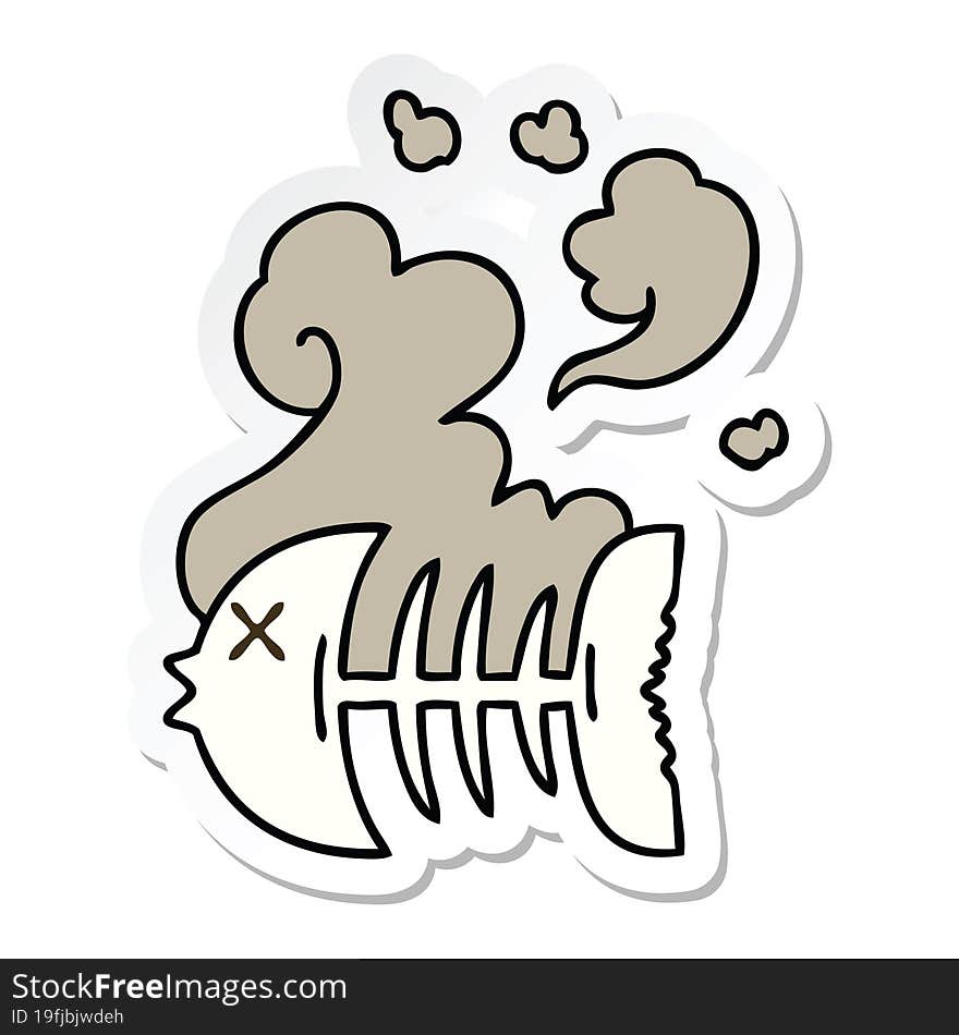 sticker of a quirky hand drawn cartoon dead fish skeleton