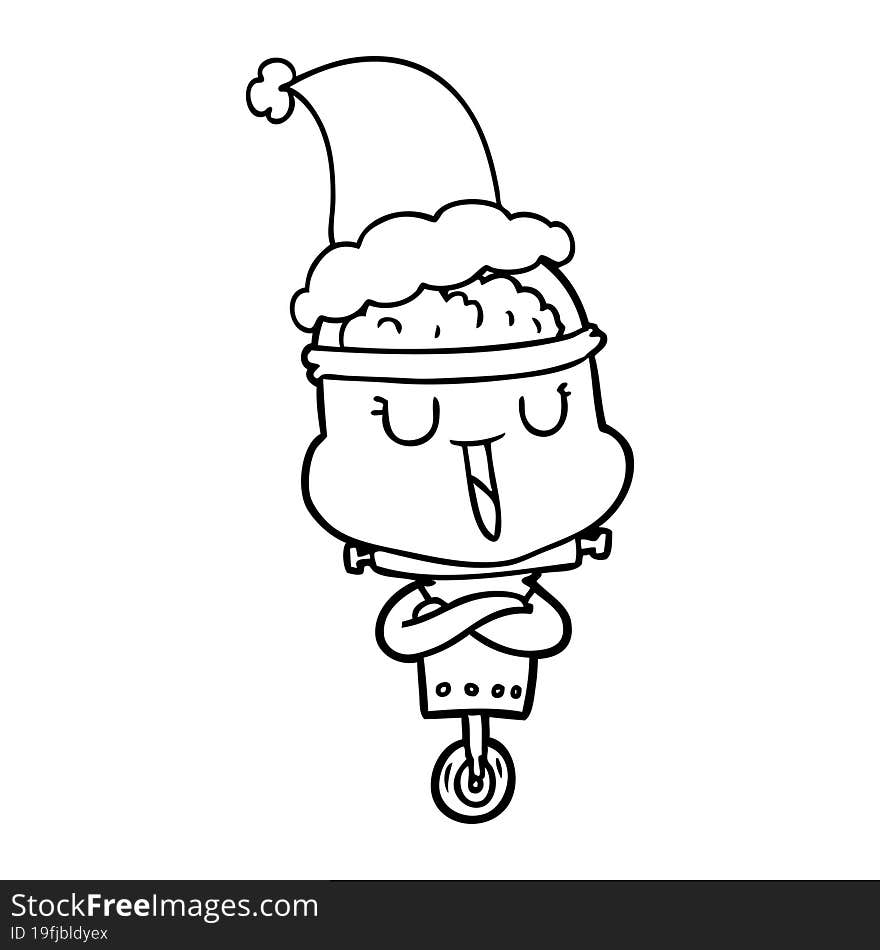 happy line drawing of a robot wearing santa hat