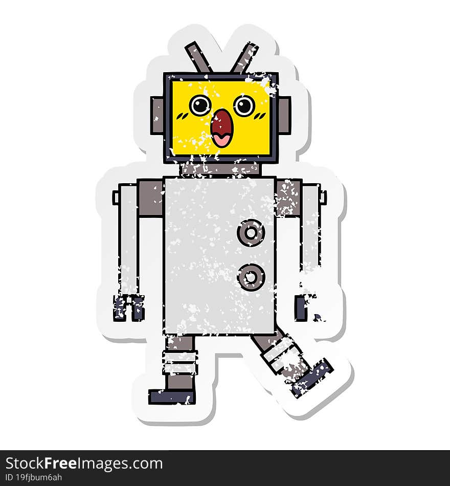 distressed sticker of a cute cartoon robot