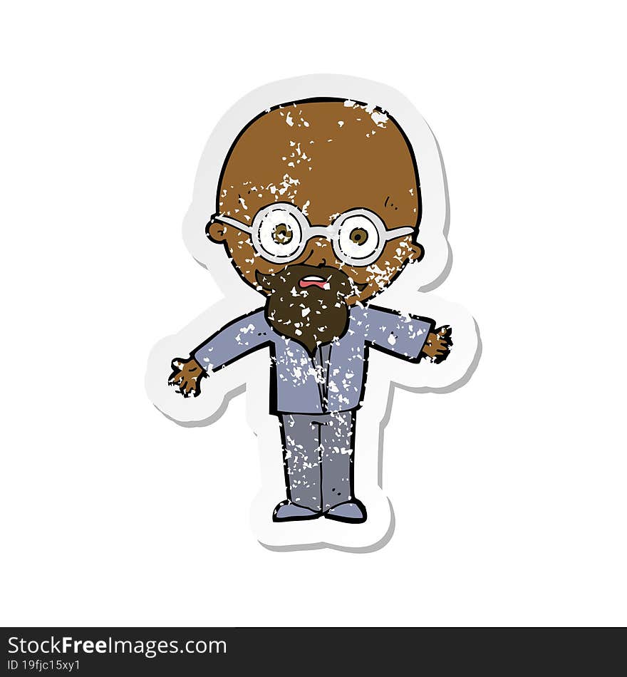 Retro Distressed Sticker Of A Cartoon Genius Scientist