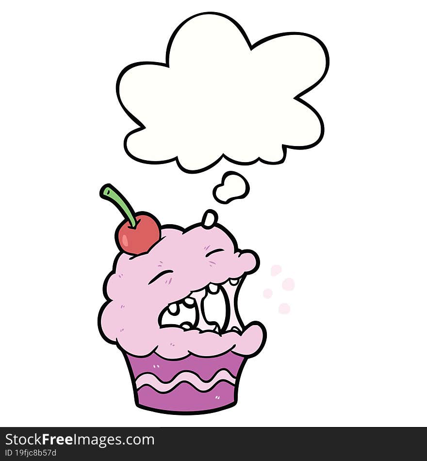 cartoon cupcake with thought bubble. cartoon cupcake with thought bubble