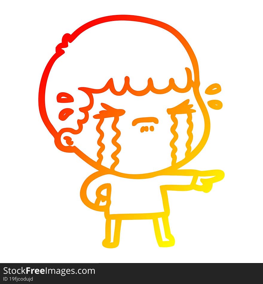 warm gradient line drawing cartoon man crying