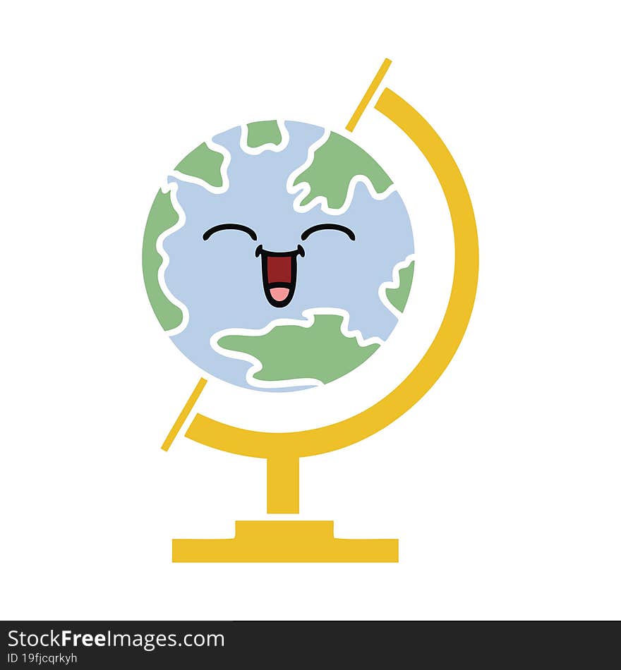 flat color retro cartoon of a globe of the world