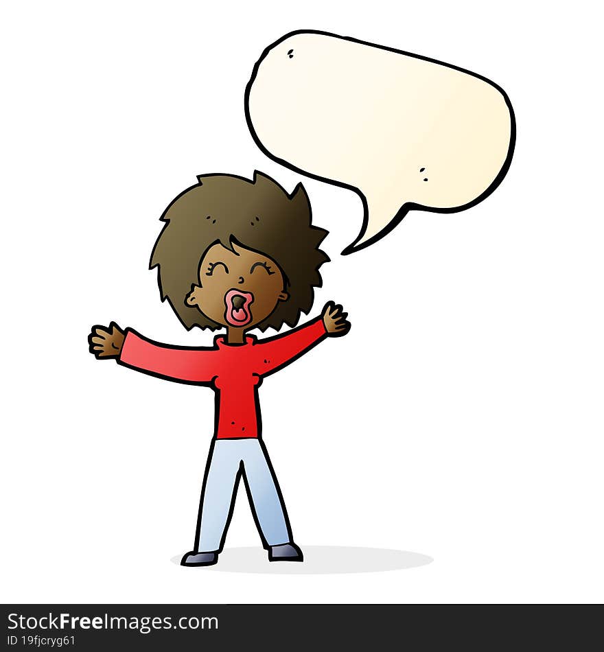 Cartoon Woman Shouting With Speech Bubble