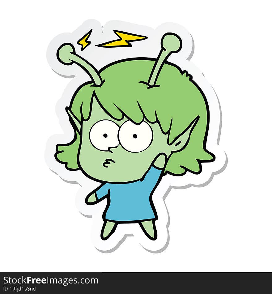 sticker of a cartoon alien girl