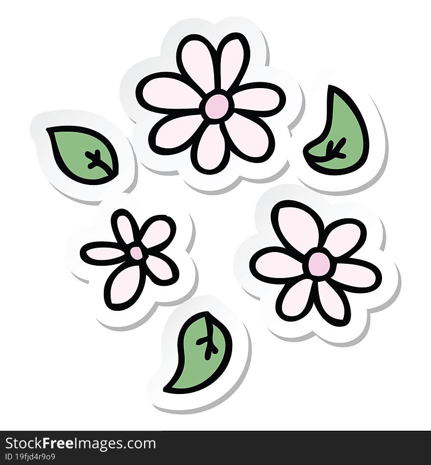 Sticker Of A Quirky Hand Drawn Cartoon Flowers