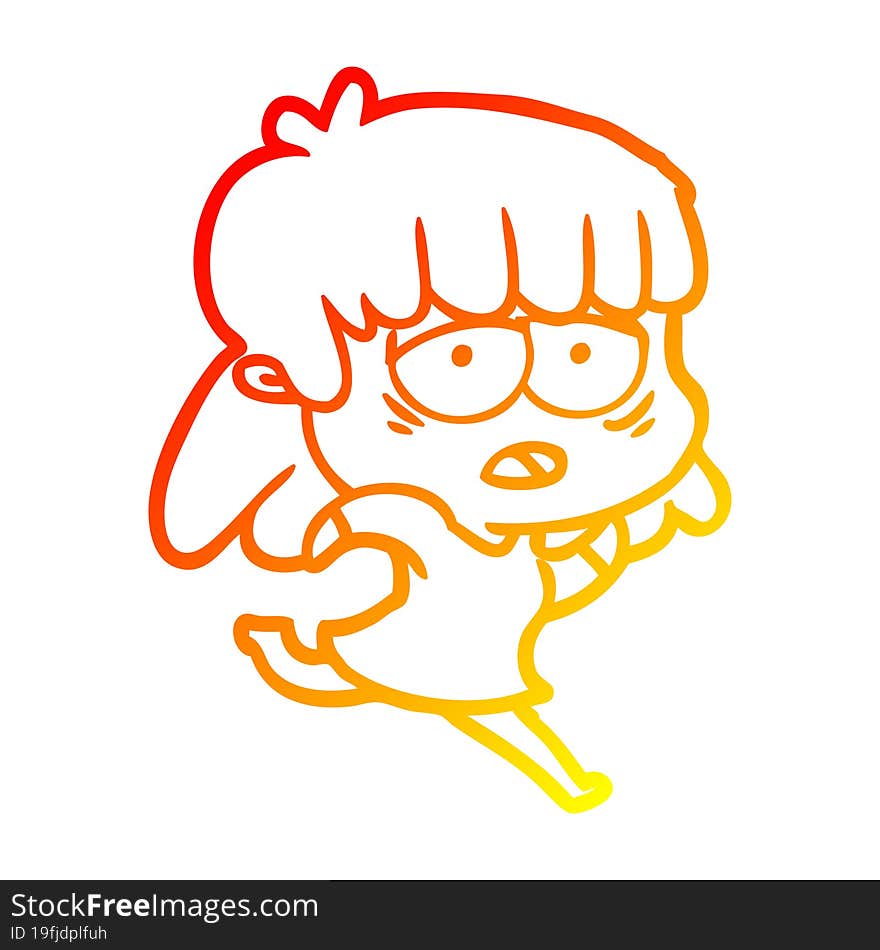 warm gradient line drawing cartoon tired woman