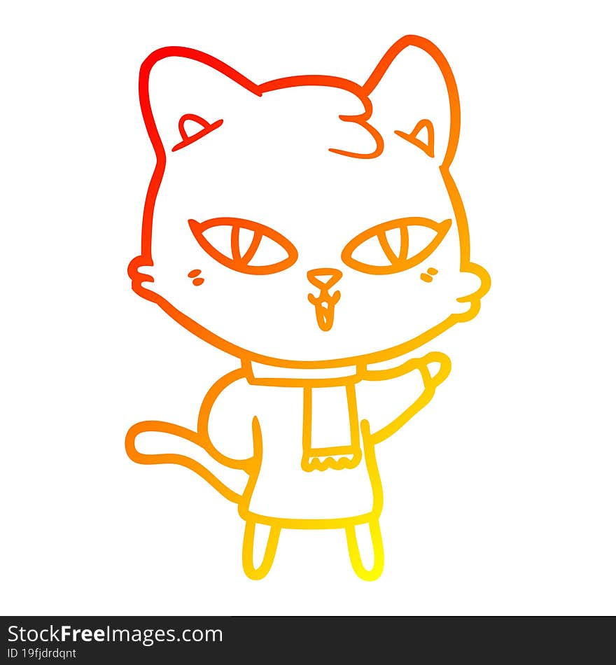 warm gradient line drawing of a cartoon cat