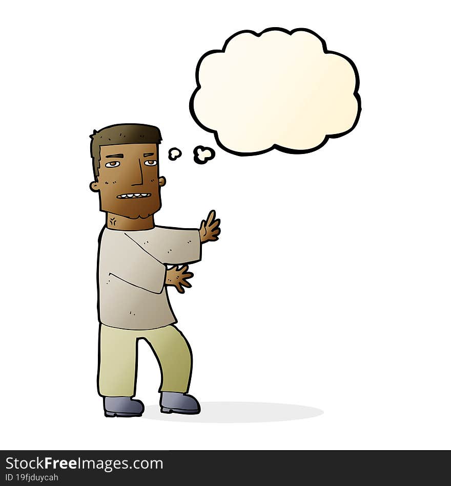 Cartoon Man Gesturing With Thought Bubble