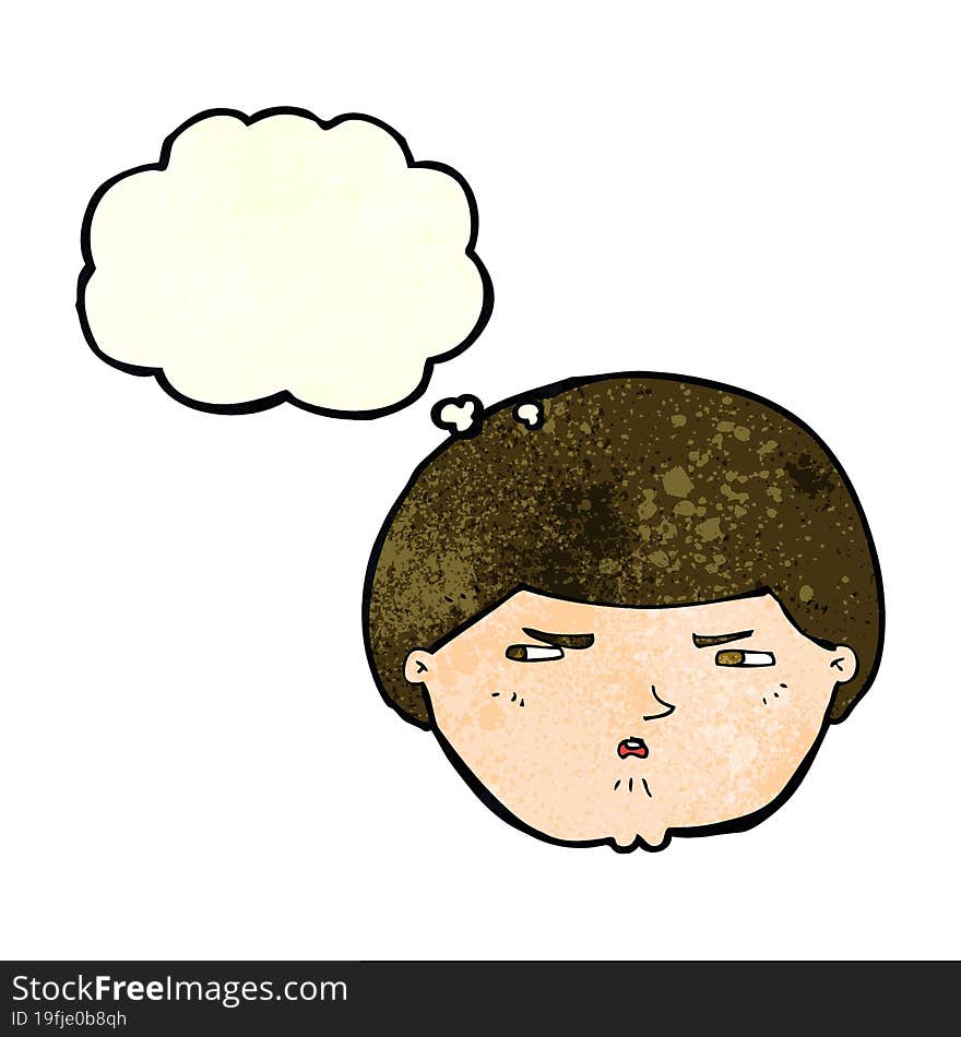 cartoon annoyed man with thought bubble